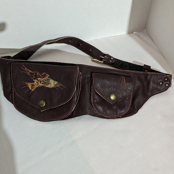 Kazak Other - Genuine leather Kazak double pouch crossbody waist pouch belt bag bird motif